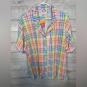 Taby NWT Rainbow Pastel Gingham Plaid Size M/L Shirt